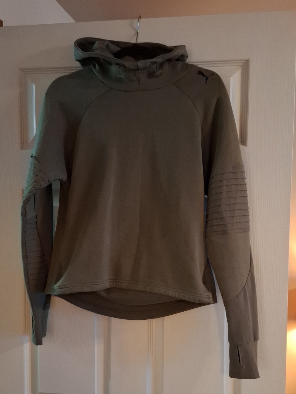 Puma Olive Hooded Sweatshirt with Ribbed Sleeve Detail